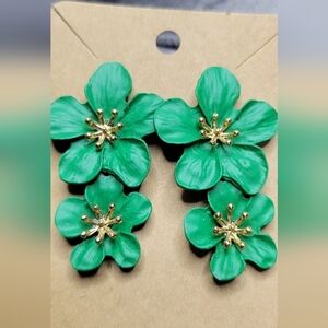 Green Matte Finish 2-Tier Flower Earrings